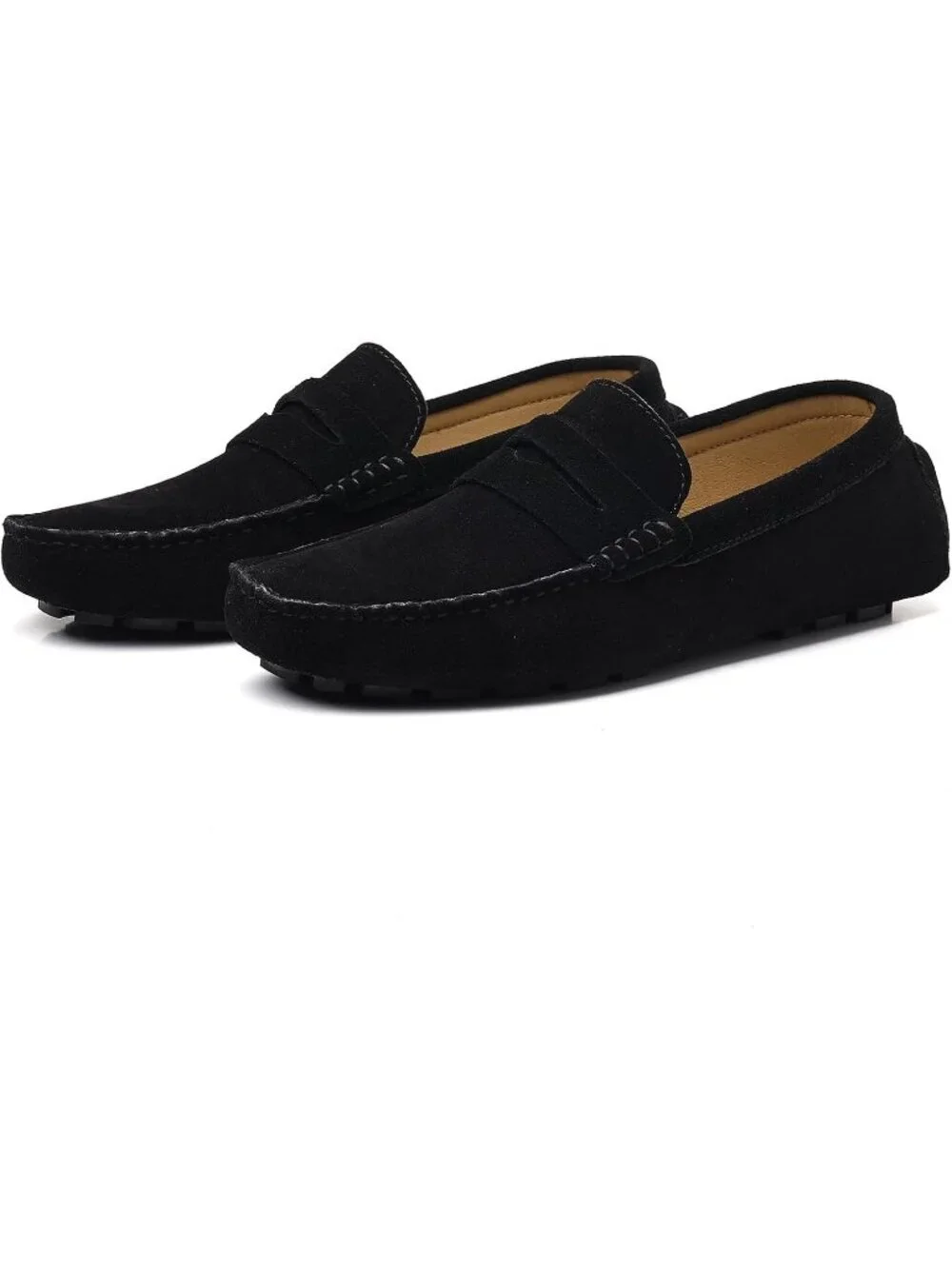 DCZTELG Men's Black Rubber Suede Penny Loafer Slip On Llightweight Casual Shoes